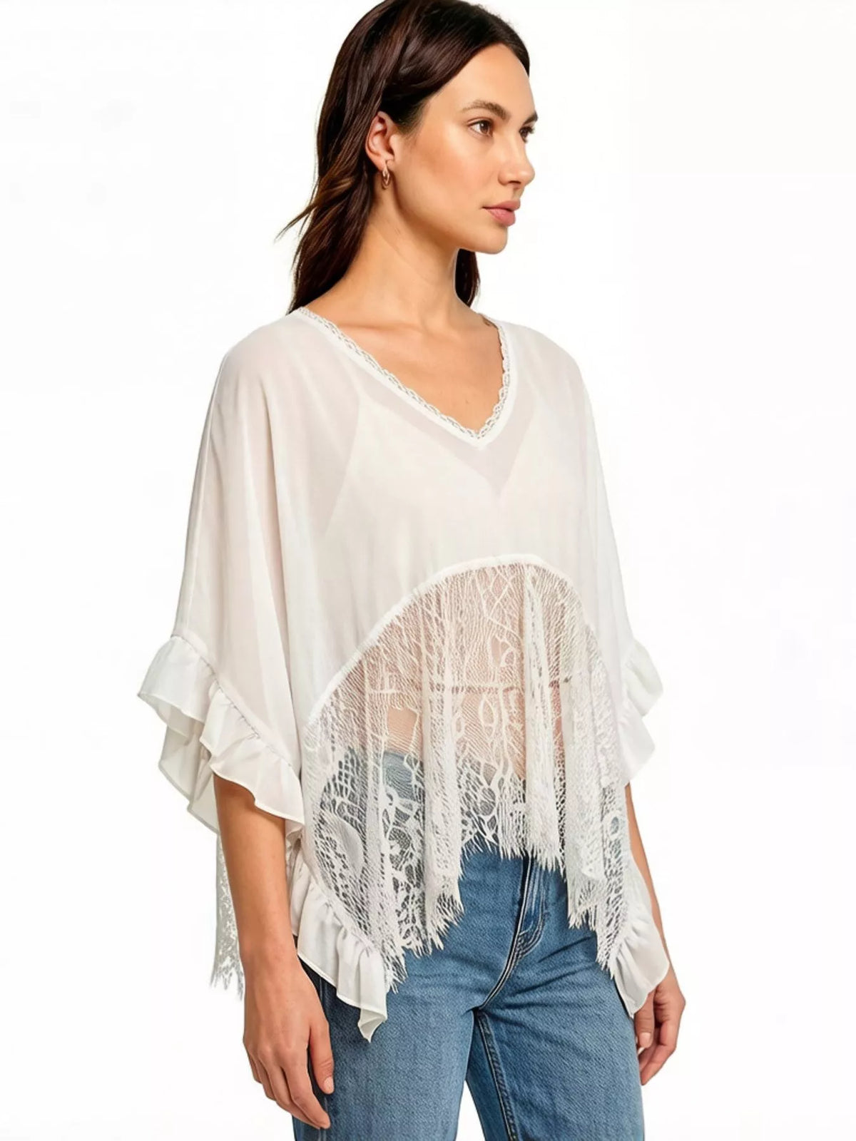 Lace Trim Flowy Cover-Up - Lilixa.store