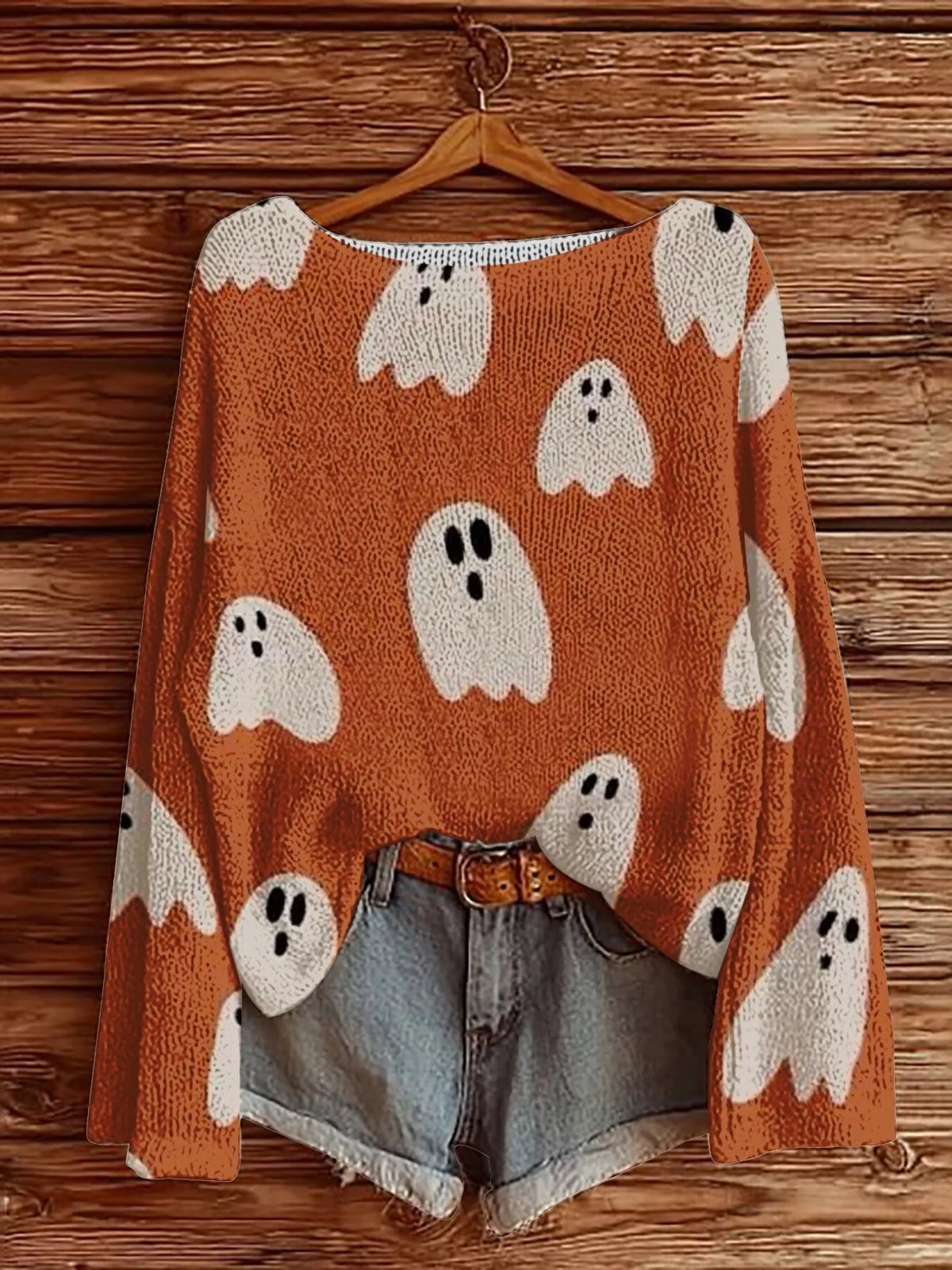 Full Size Halloween Graphic Boat Neck Sweater Plus Size - Lilixa.store