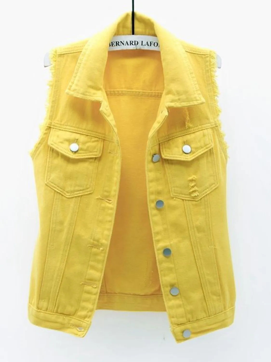 Full Size Sleeveless Frayed Denim Vest Jacket Plus Size, view 8
