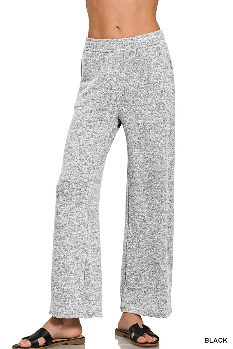 Zenana Soft Melange Hacci Elastic Waistband Lounge Pants - Lilixa.store