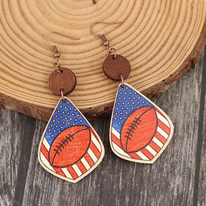 Printed Wooden Dangle Earrings in Royal Blue