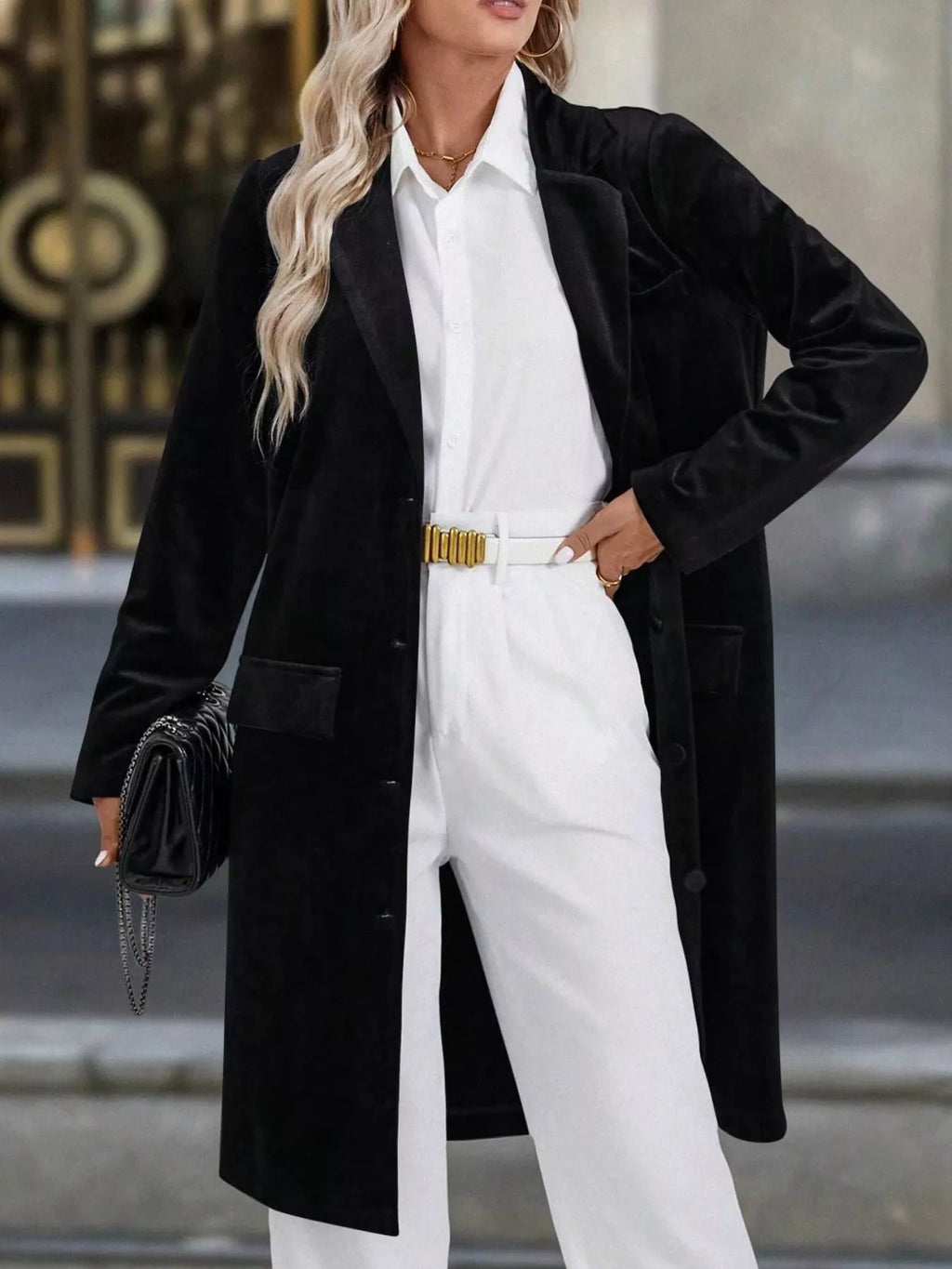 Lapel Collar Long Sleeve Longline Coat - Lilixa.store