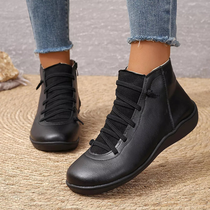 Lace-Up Faux Leather Ankle Boots - Lilixa.store