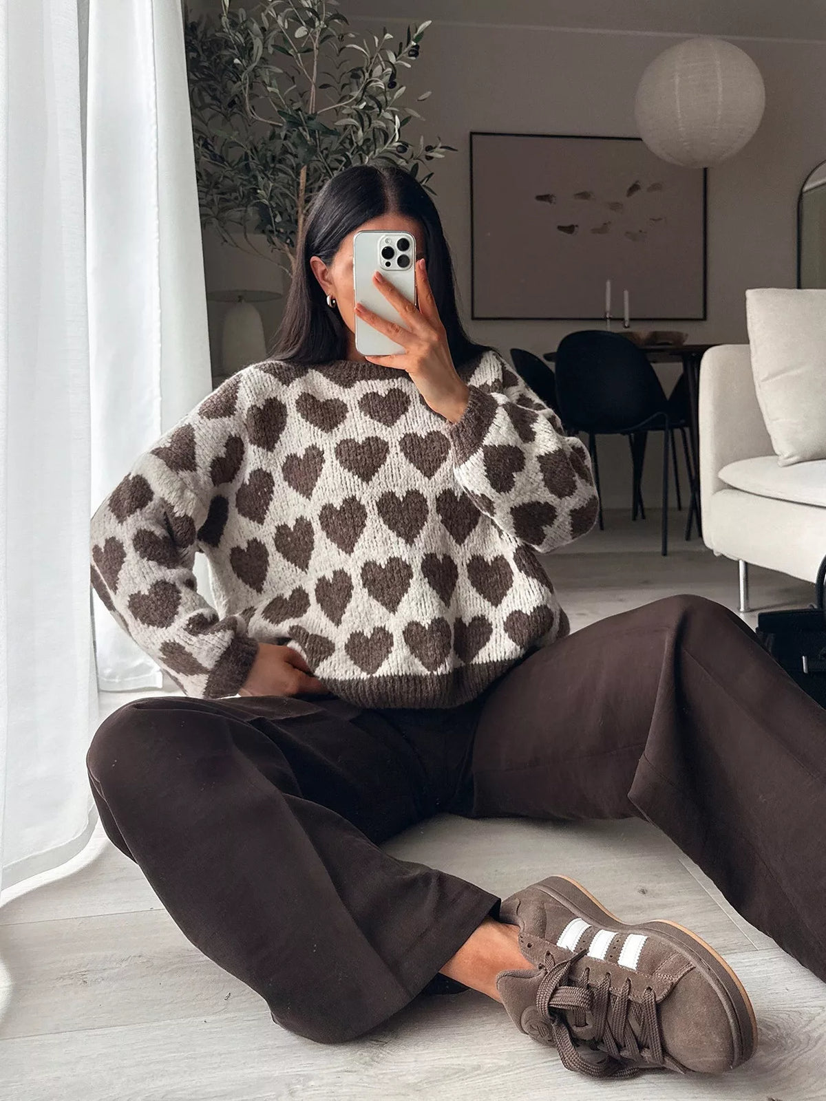Heart Pattern Dropped Shoulder Sweater, view 18