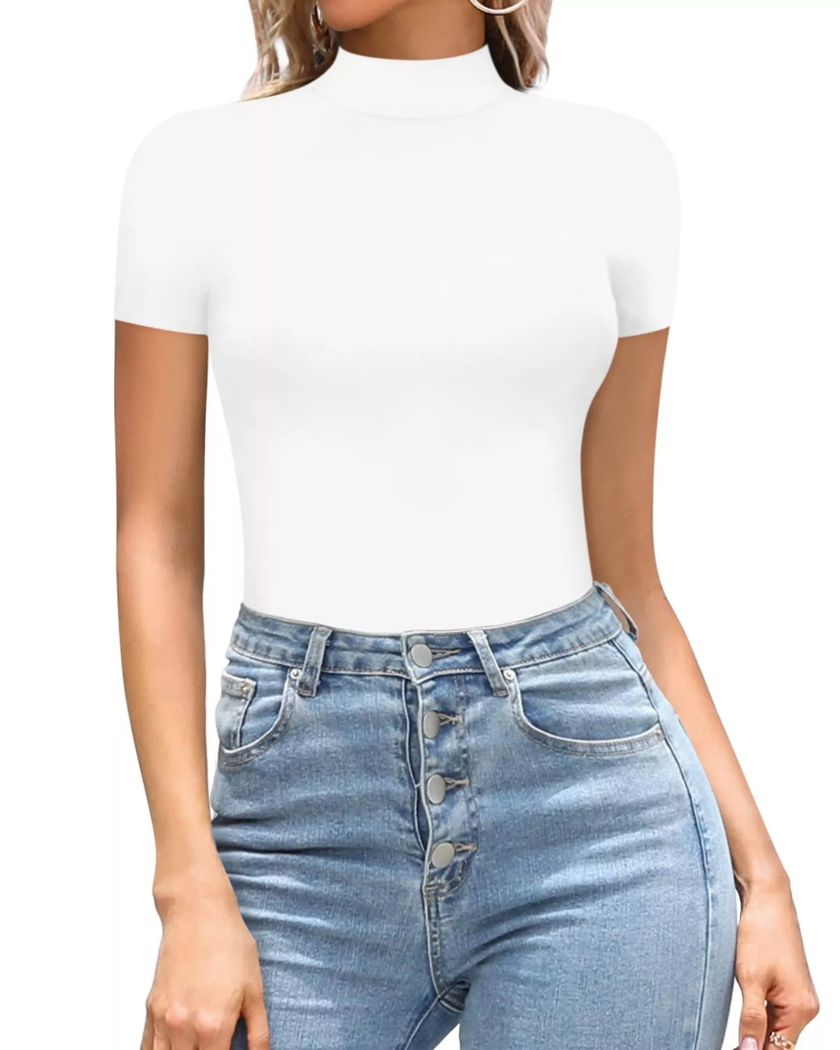 Mock Neck Short Sleeve Bodysuit - Lilixa.store