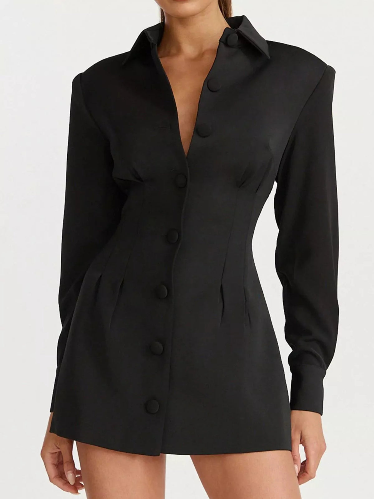 Corset-Style Button-Down Blazer Dress in Black