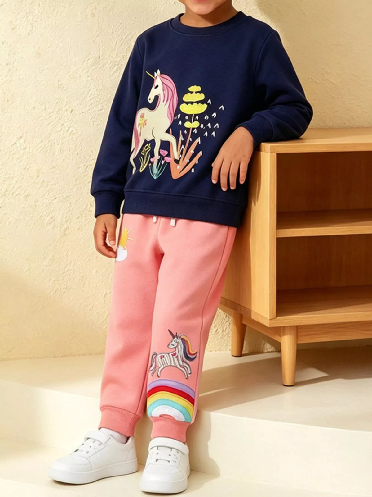 Children's Unicorn Graphic Sweatshirt and Joggers Set in Multicolor, view 2