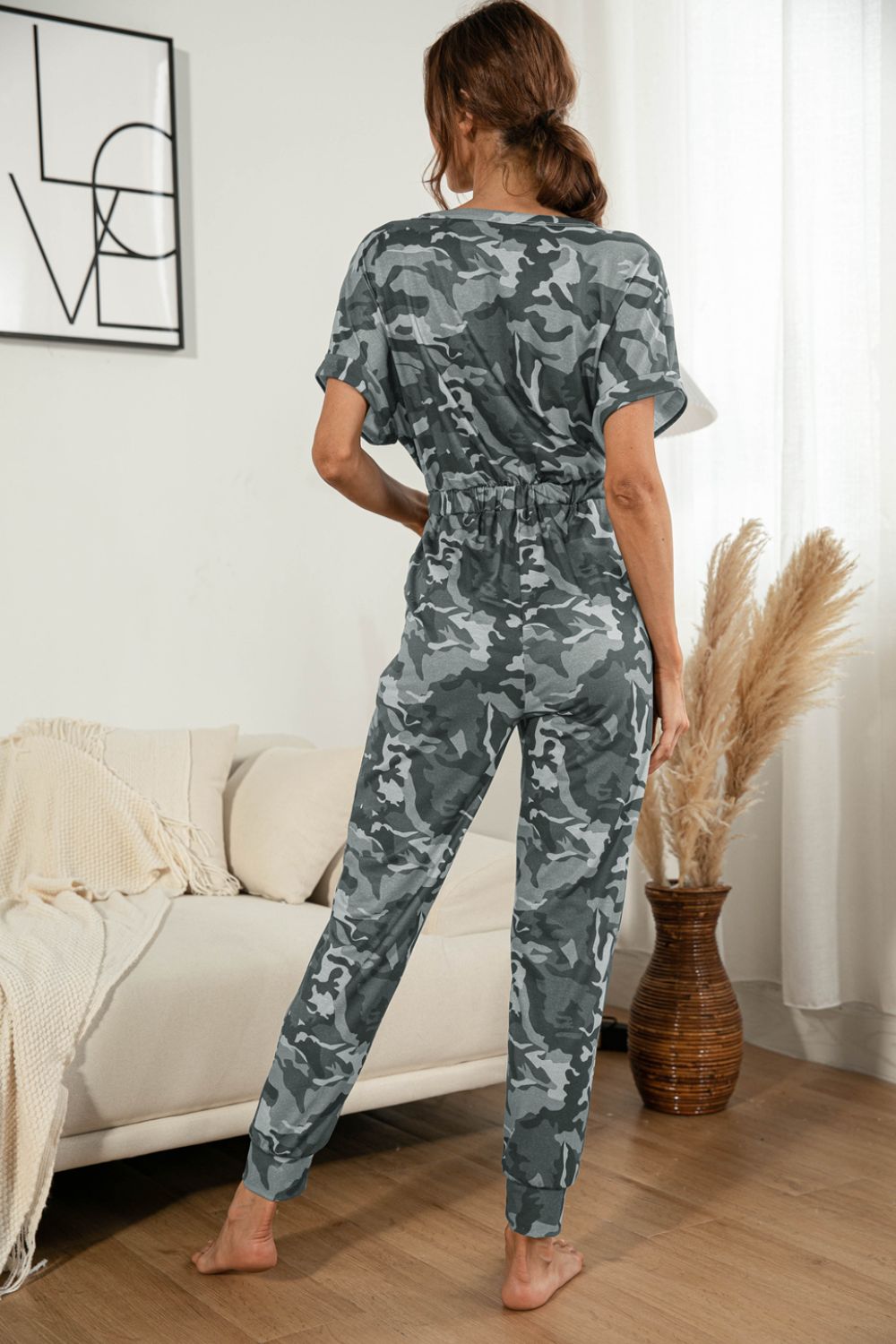 Surplice Neck Tied Short Sleeve Jumpsuit - Lilixa.store