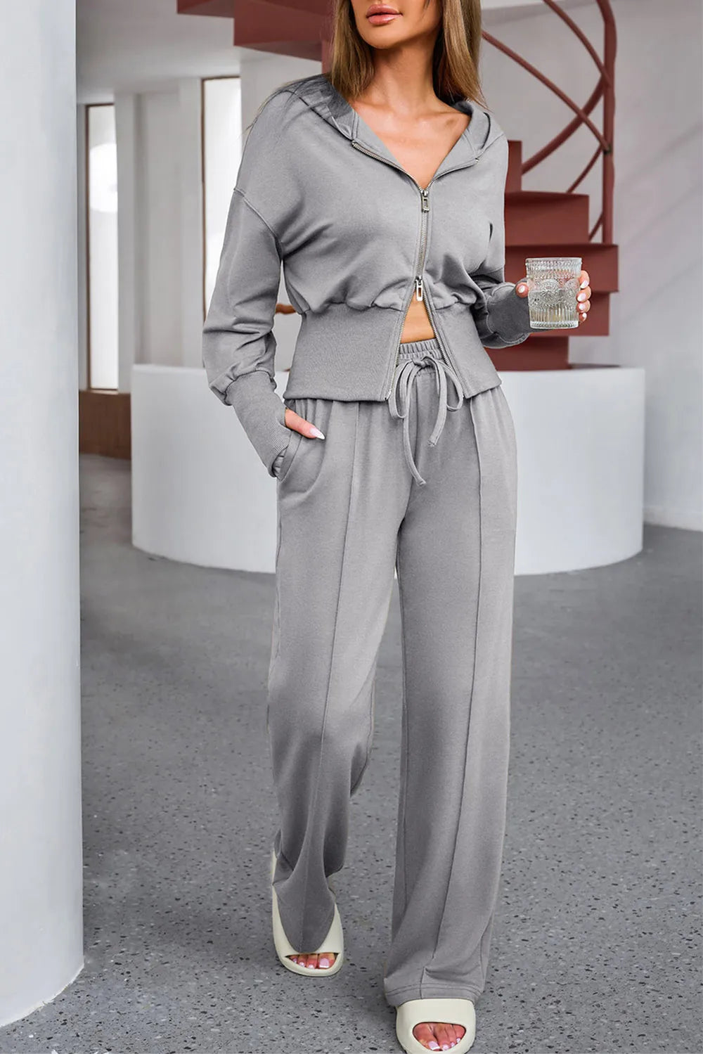 Dropped Shoulder Hoodie and Drawstring Pants Active Set - Lilixa.store