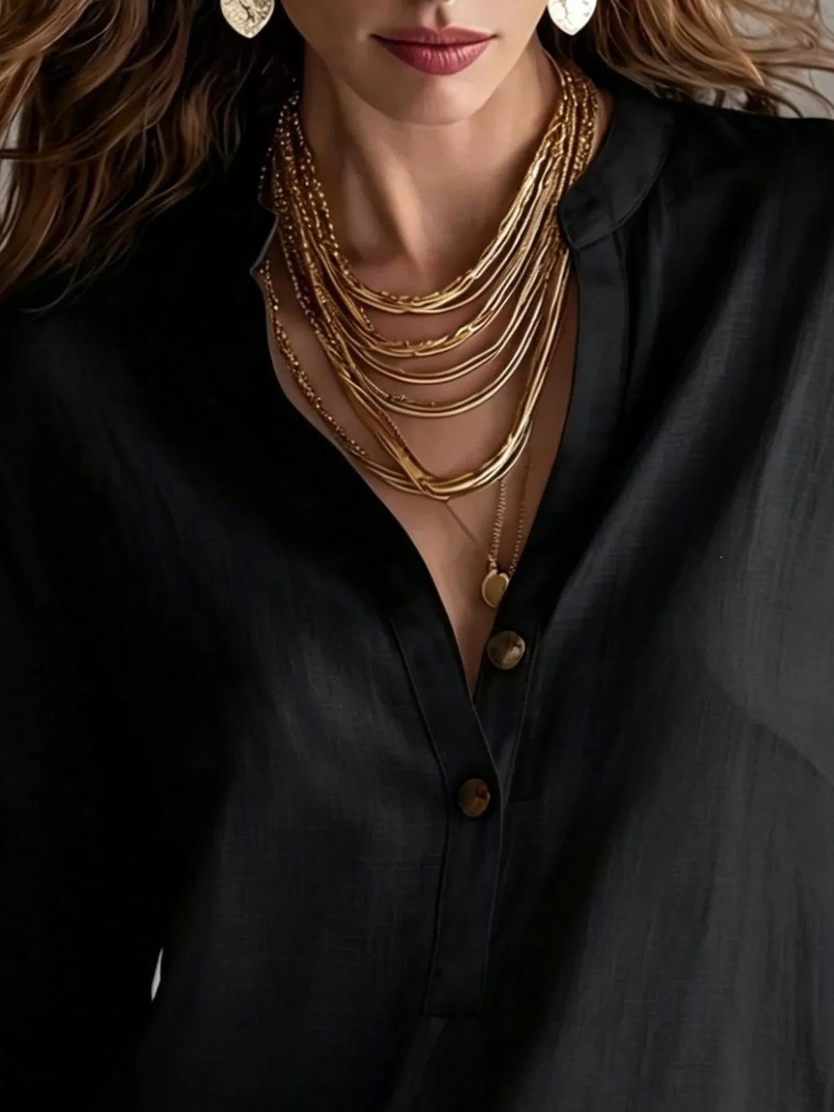 Button Detail Long Sleeve Blouse - Lilixa.store
