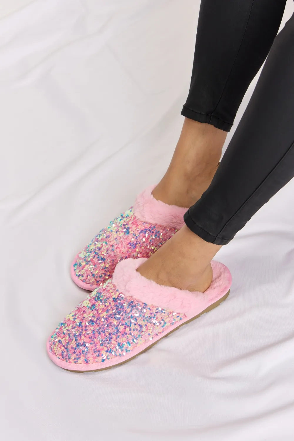 Forever Link Sequin Plush Round Toe Slippers - Lilixa.store