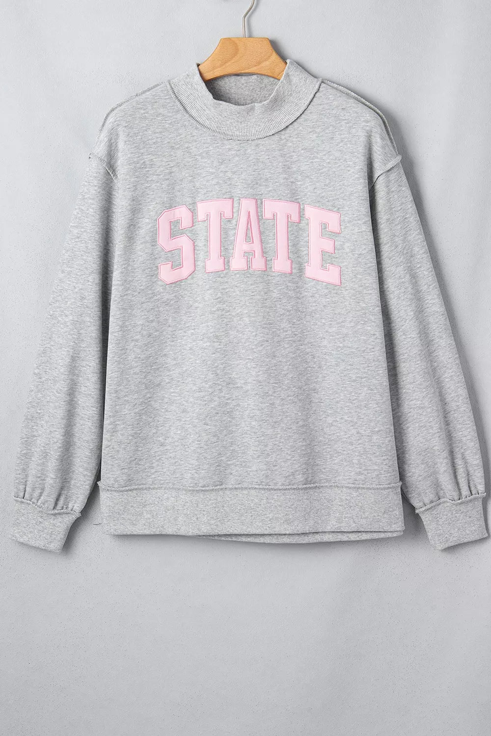 Exposed Seam Mock Neck STATE Letter Graphic Loose Sweatshirt