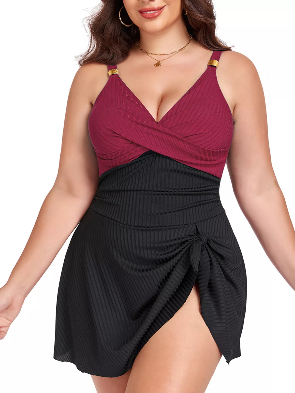Plus Size Ruched One-Piece Swim Dress - Lilixa.store