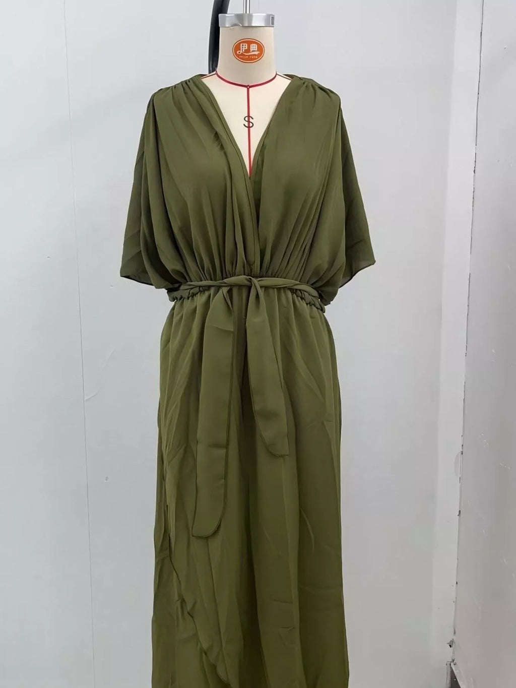 Full Size Chiffon Wrap Dress with Flutter Sleeves Plus Size - Lilixa.store