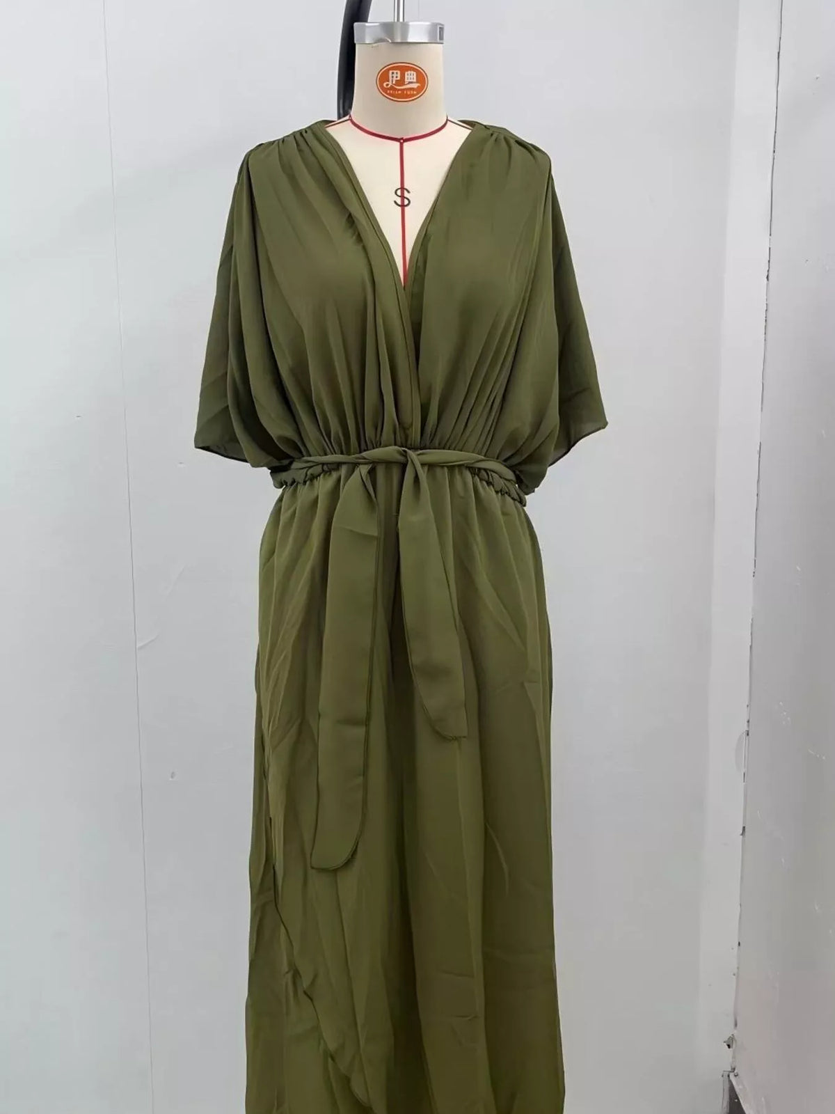 Full Size Chiffon Wrap Dress with Flutter Sleeves Plus Size - Lilixa.store