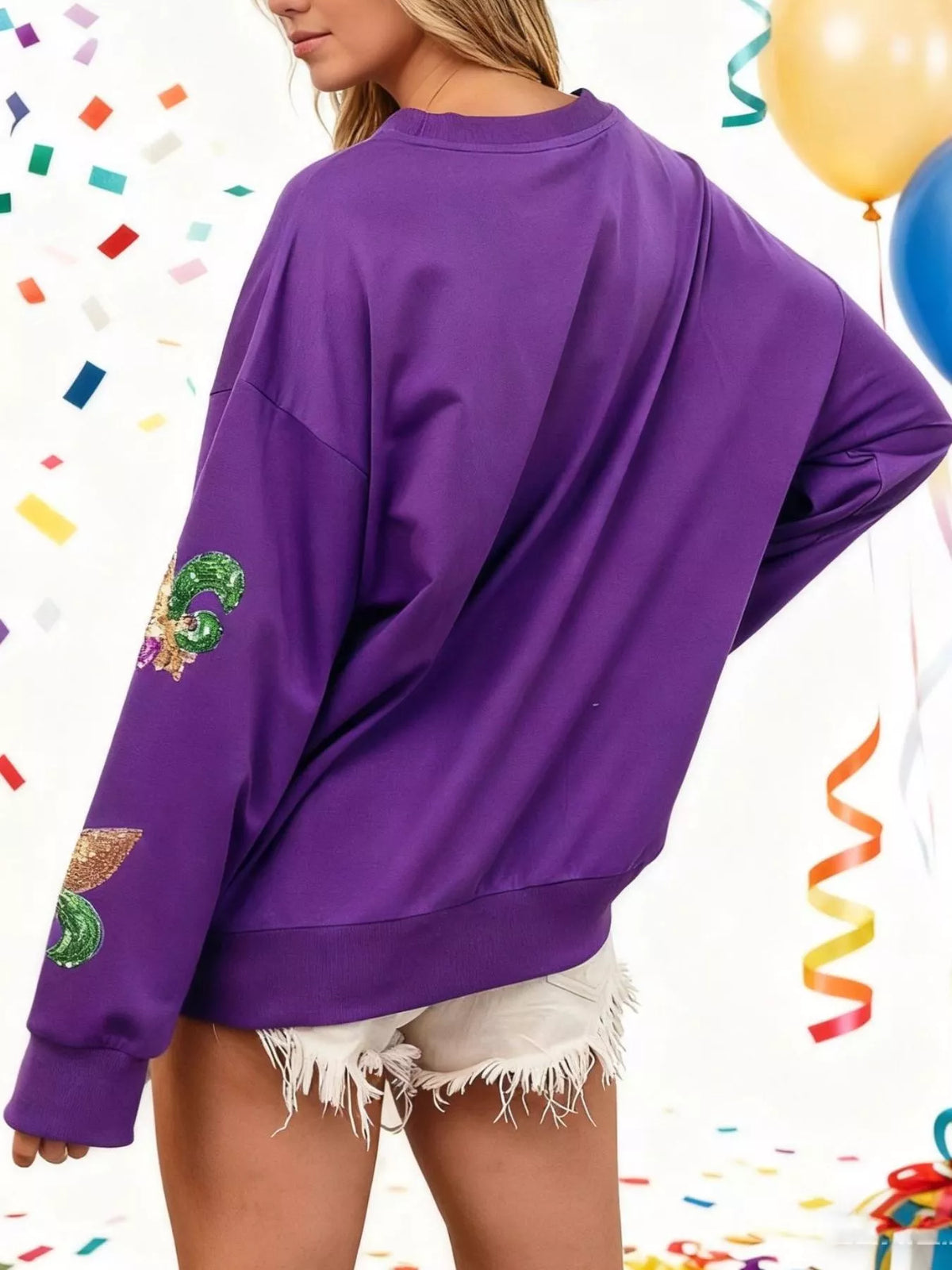 Mardi Gras Sequin Crew Neck Sweatshirt, view 2