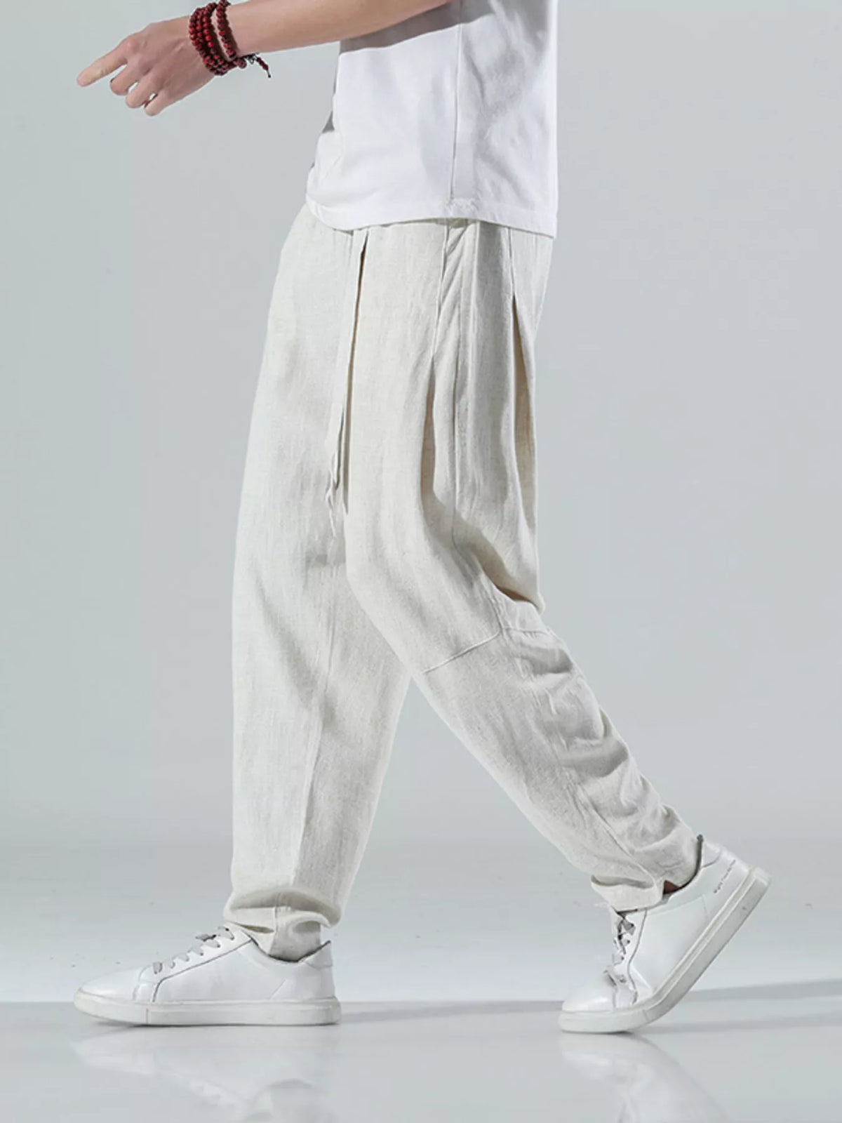 Men's Plus Size Relaxed Fit Casual Pants in Beige White