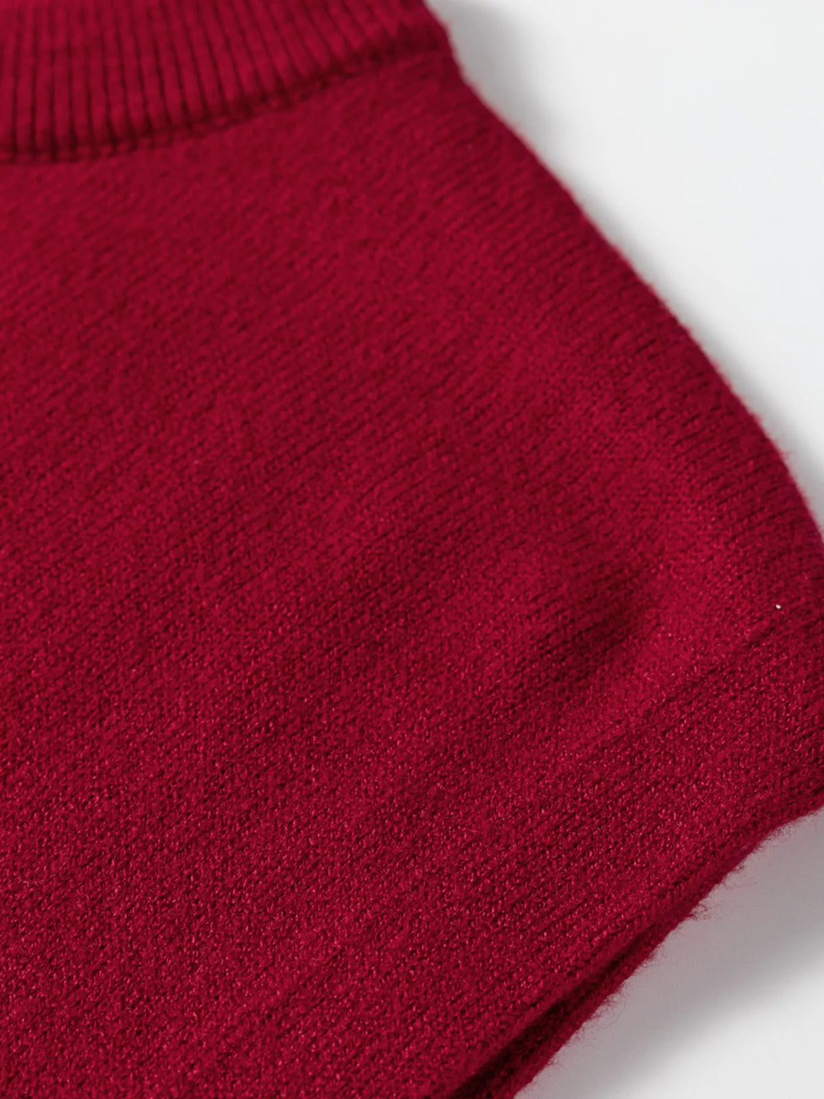 Solid Color Crew Neck Knit Cap Sleeve Sweater in Burgundy, view 7