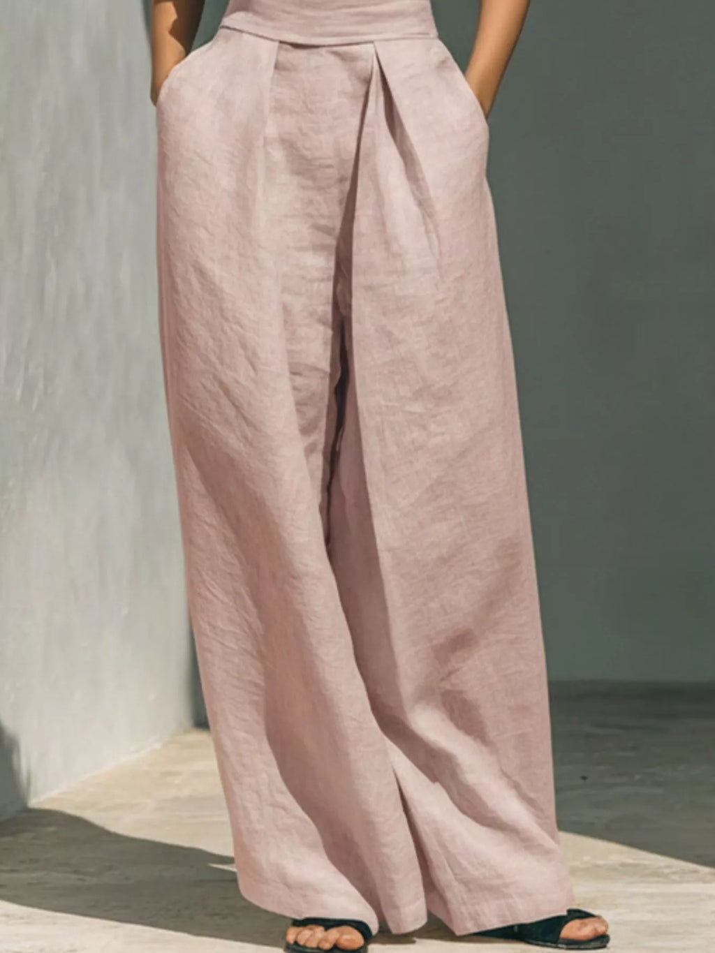 Full Size Turtleneck Sleeveless Top and Wide Leg Pants Set Plus Size - Lilixa.store