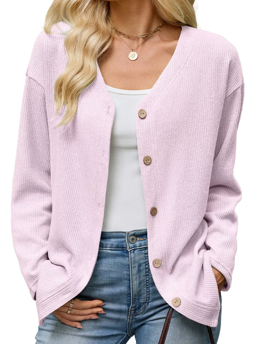 V-Neck Button-Down Cardigan - Lilixa.store