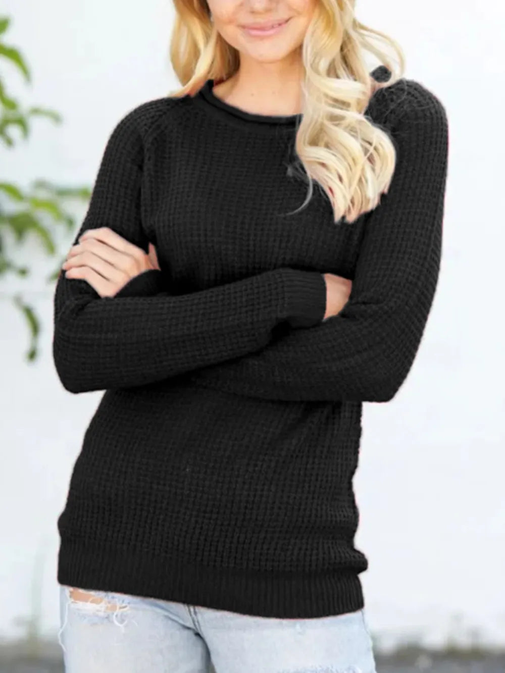 Round Neck Raglan Sleeve Sweater - Lilixa.store