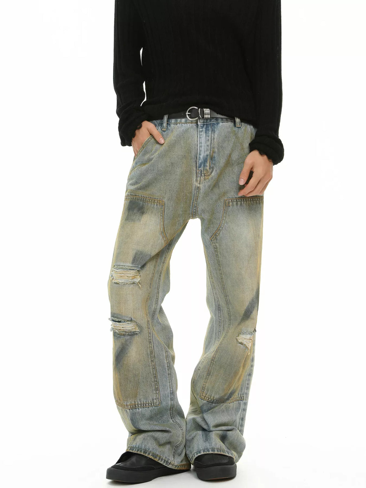 Men's Distressed Vintage Wash Loose-Fit Jeans - Lilixa.store