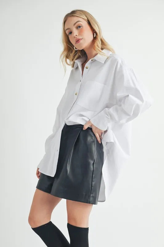 Aemi + Co High-Low Collared Neck Drop Shoulder Shirt - Lilixa.store