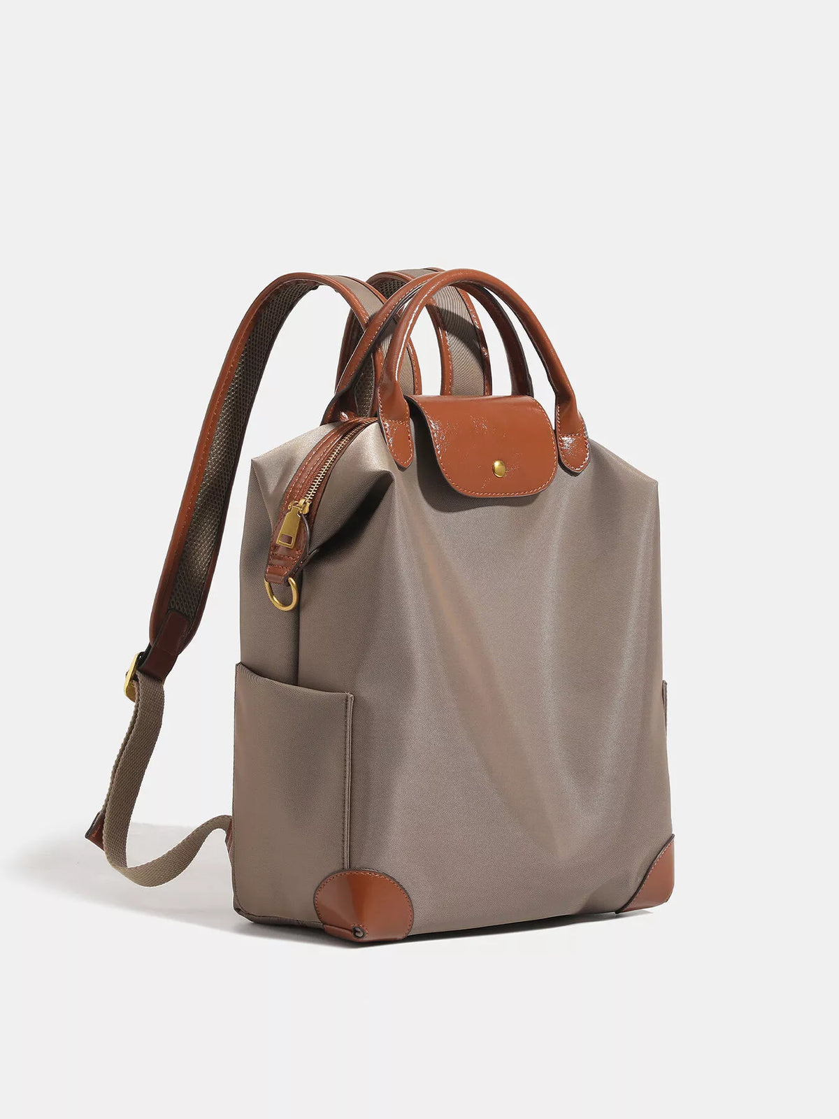 Elegant Minimalist Nylon Backpack Bag with Leather Trim, view 2