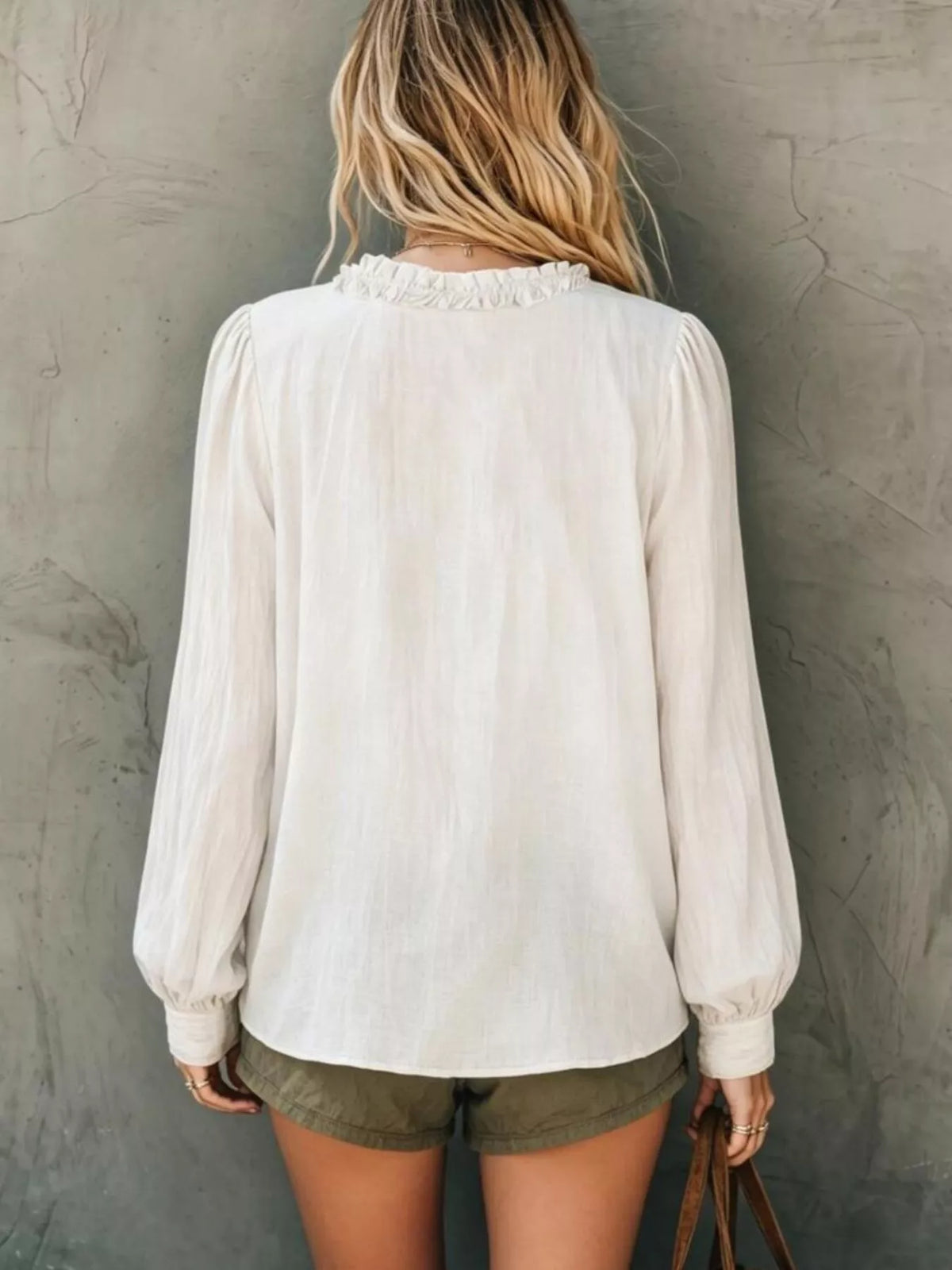 Frill V-Neck Long Sleeve Blouse, view 3