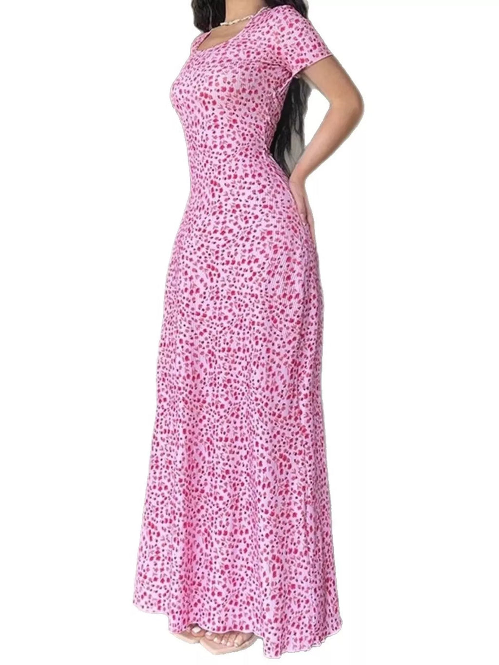 Floral Print Short Sleeve Maxi Dress - Lilixa.store
