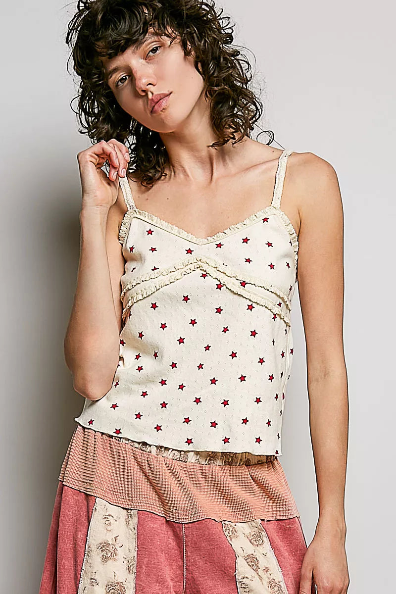 POL Star Printed Lightweight Ribbed Knit Cami - Lilixa.store