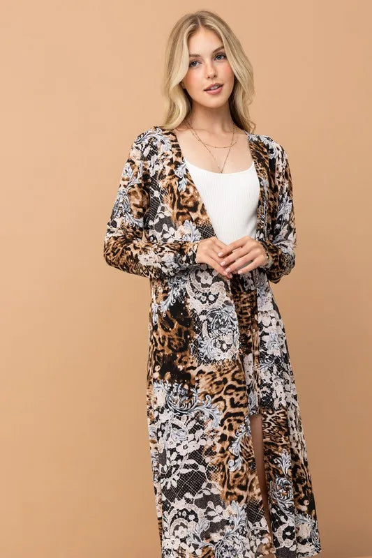 And The Why Animal Print Kimono and Shorts Set in Leopard