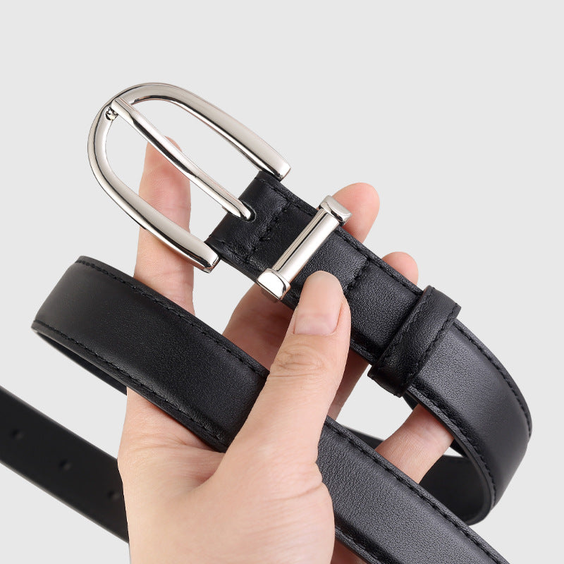 Classic Leather Belt with Silver Buckle - Lilixa.store