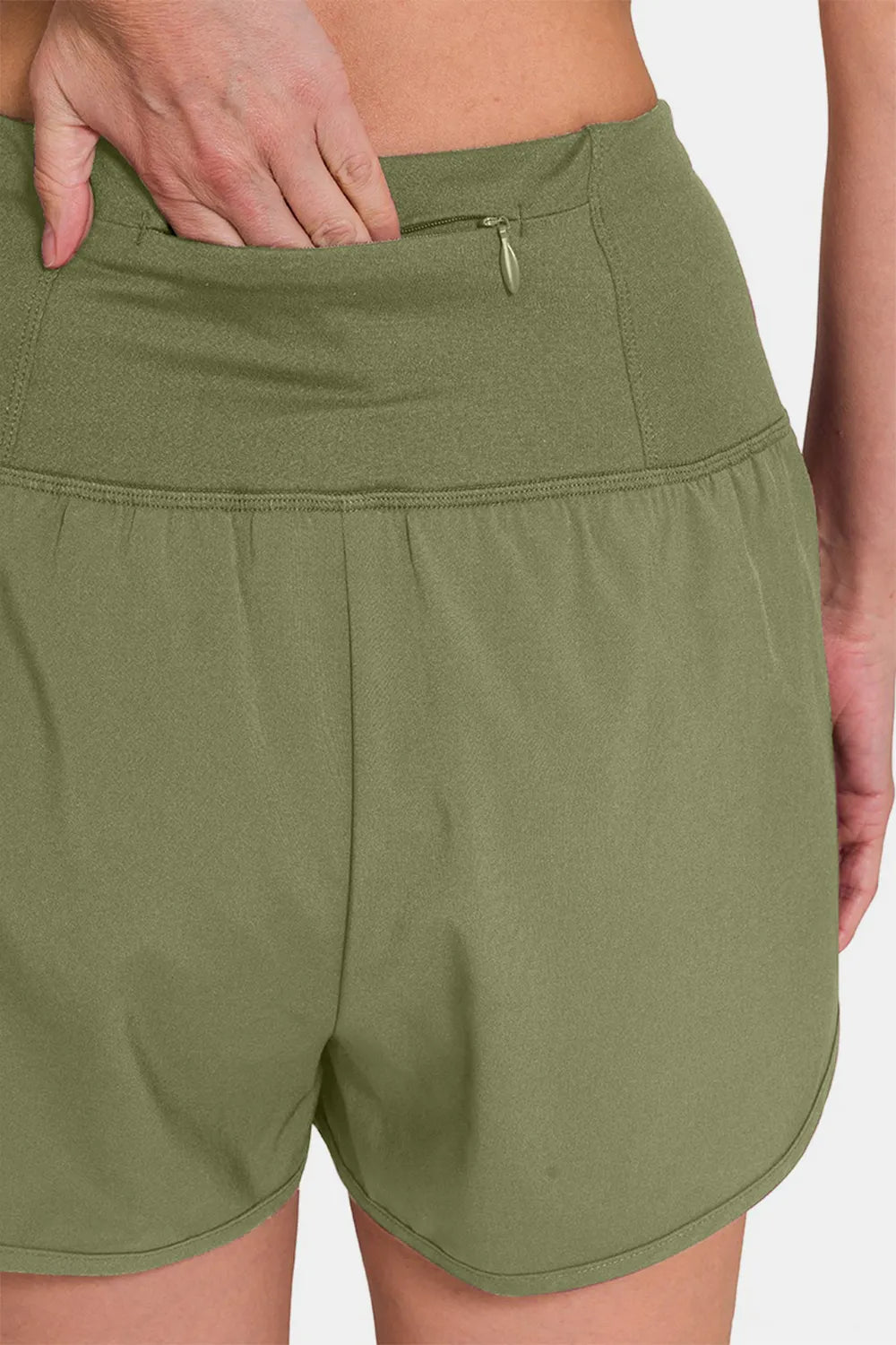 Zenana High-Waisted Zippered Back Pocket Active Shorts, view 5