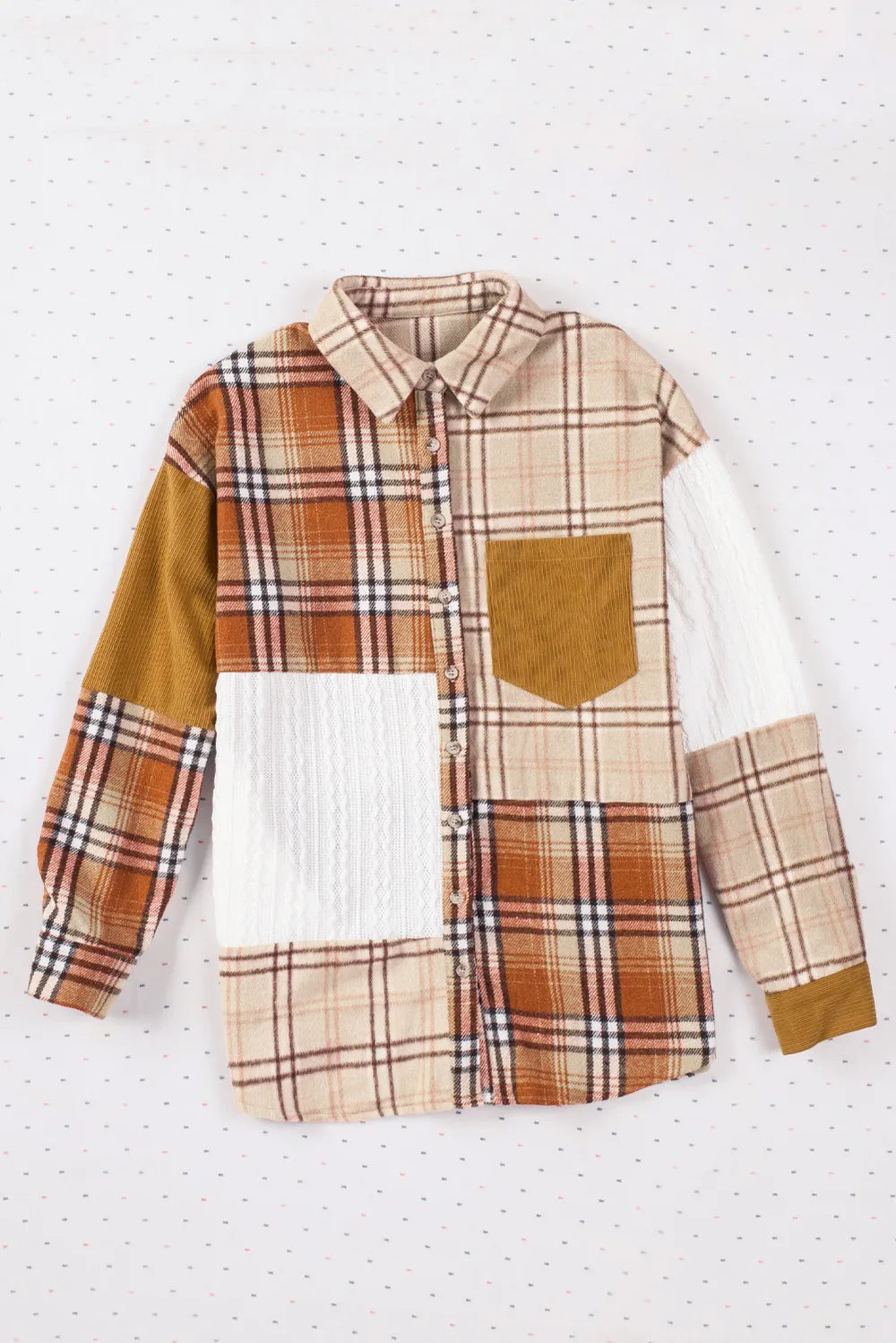 Plaid Button Up Long Sleeve Shacket in Sherbet, view 11