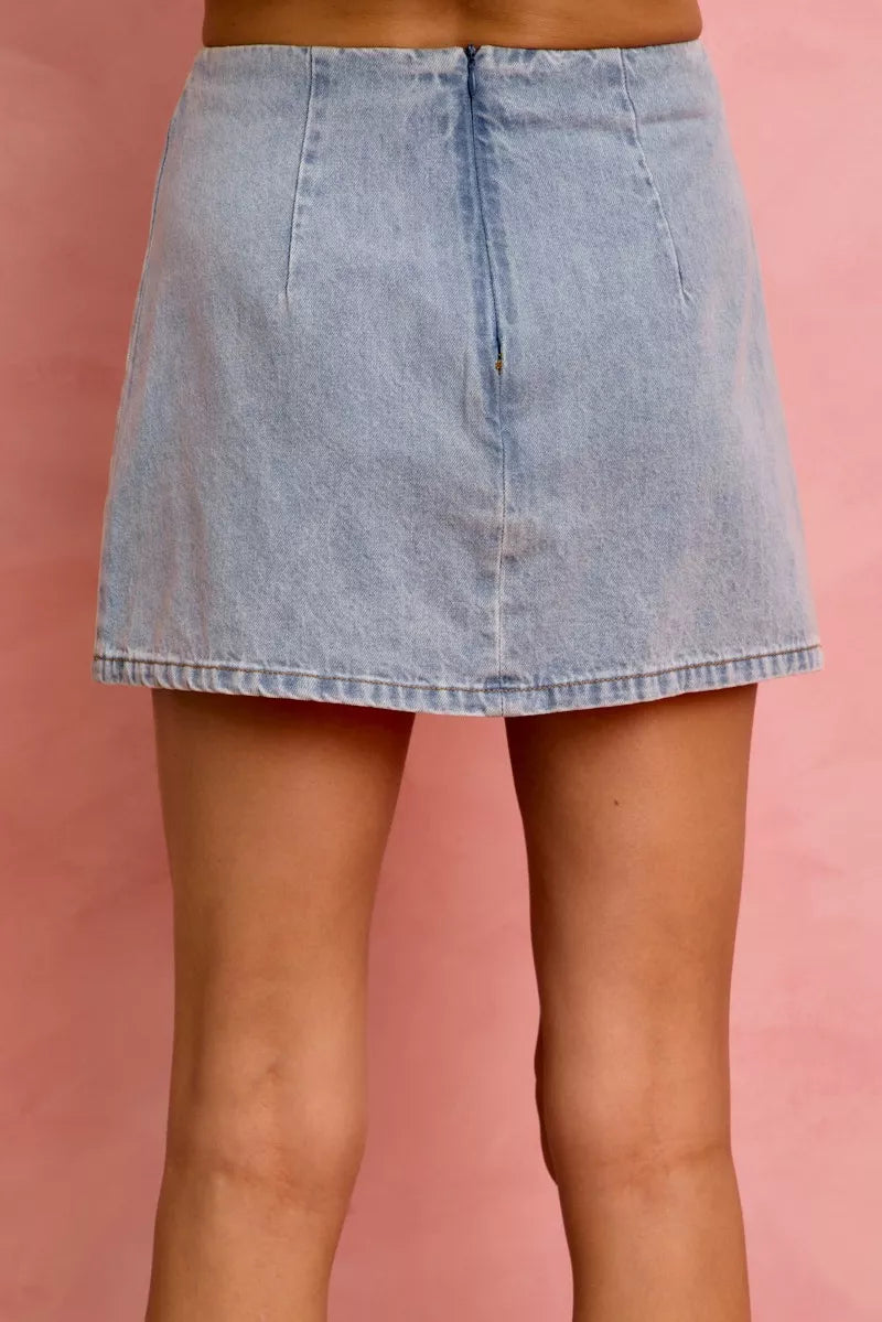 SO ME Lace Ribbon Trim Denim Mini Skirt - Lilixa.store