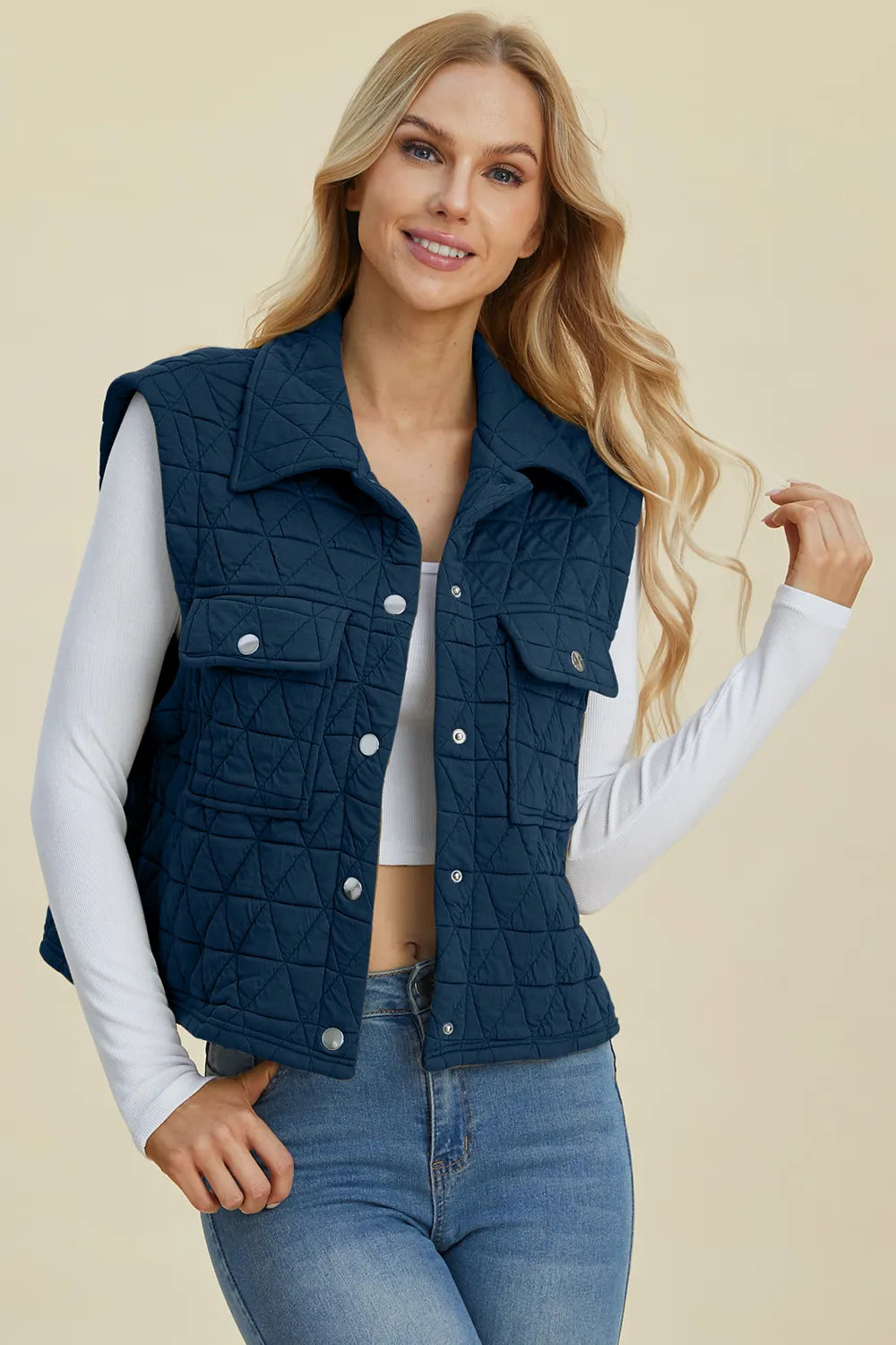 Double Take Full Size Pocketed Texture Snap Down Vest Coat, view 6