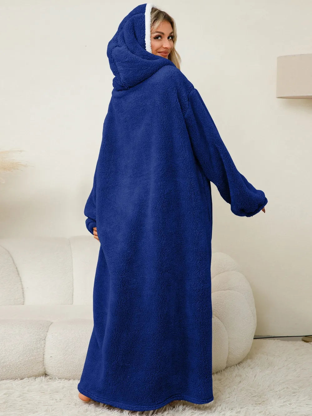 Pocketed Contrast Long Sleeve Hooded Lounge Dress - Lilixa.store