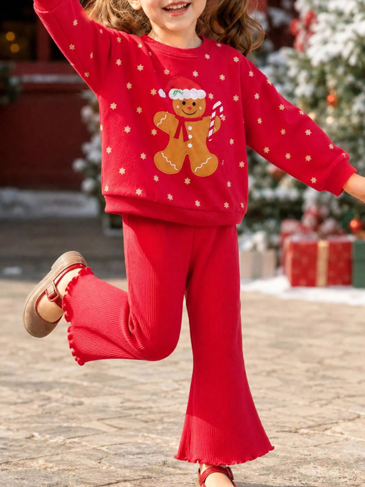 Children's Gingerbread Man Graphic Sweatshirt and Flared Pants Set - Lilixa.store