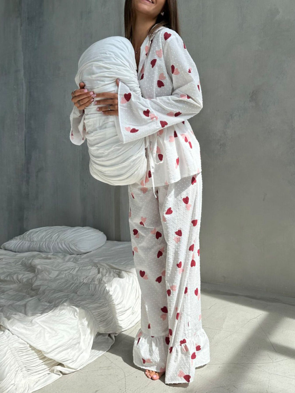 Heart Print Long Sleeve and Pants Lounge Set - Lilixa.store