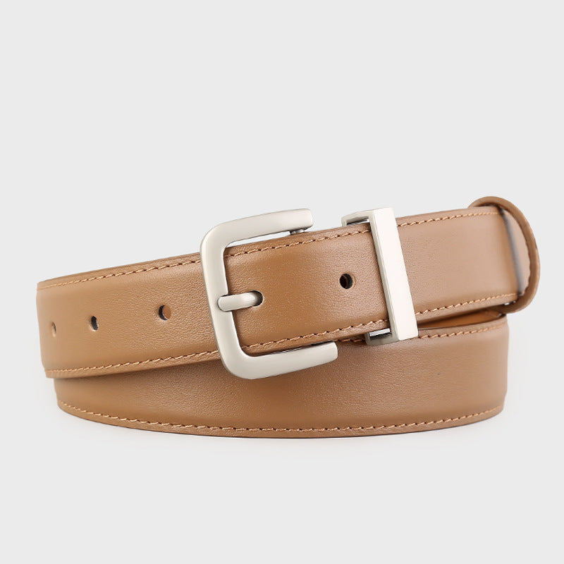 Classic Leather Belt with Silver Buckle - Lilixa.store