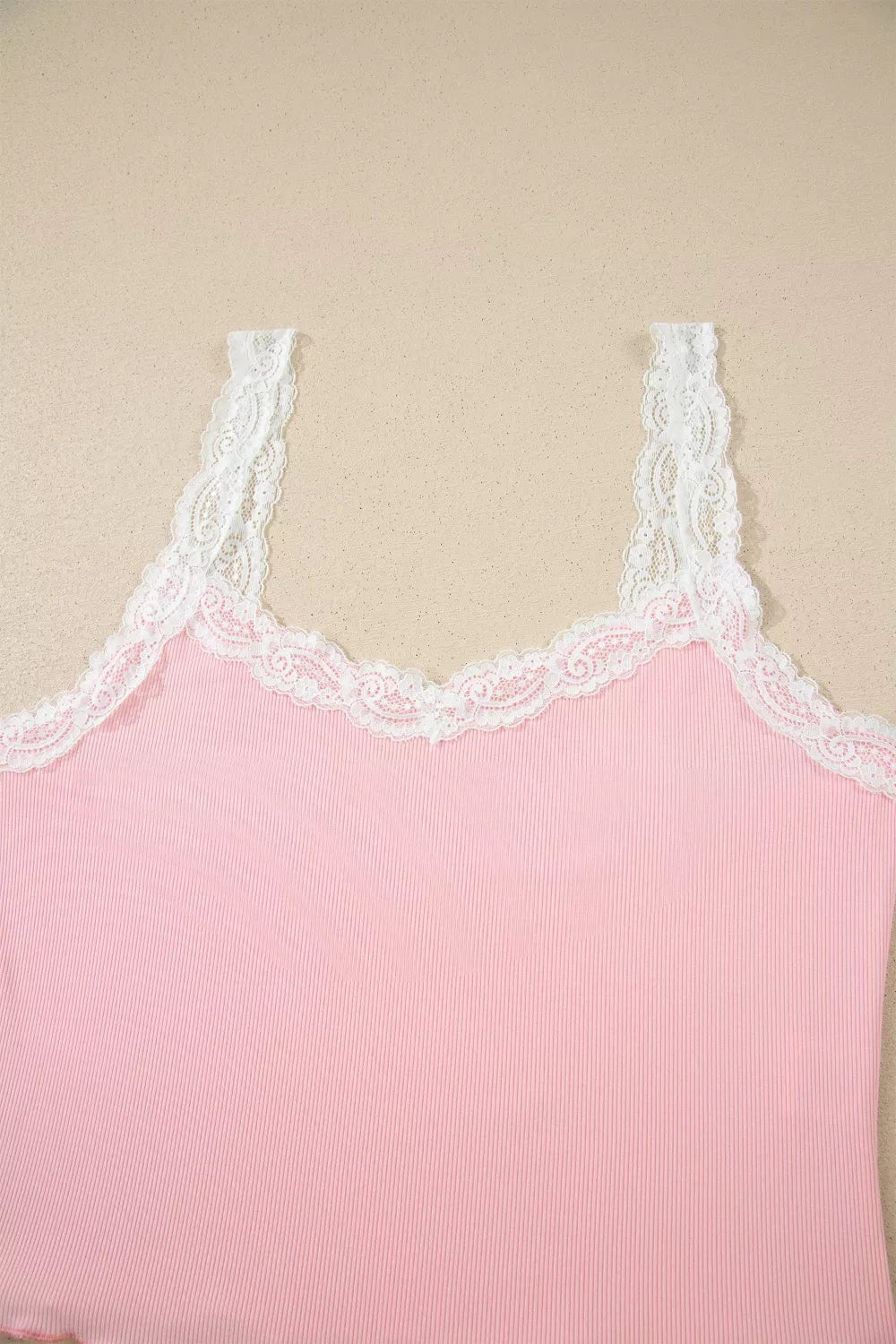 Ribbed Knit Lace Straps Patchwork Lettuce Hem Cropped Top Floral Short Lounge Set - Lilixa.store