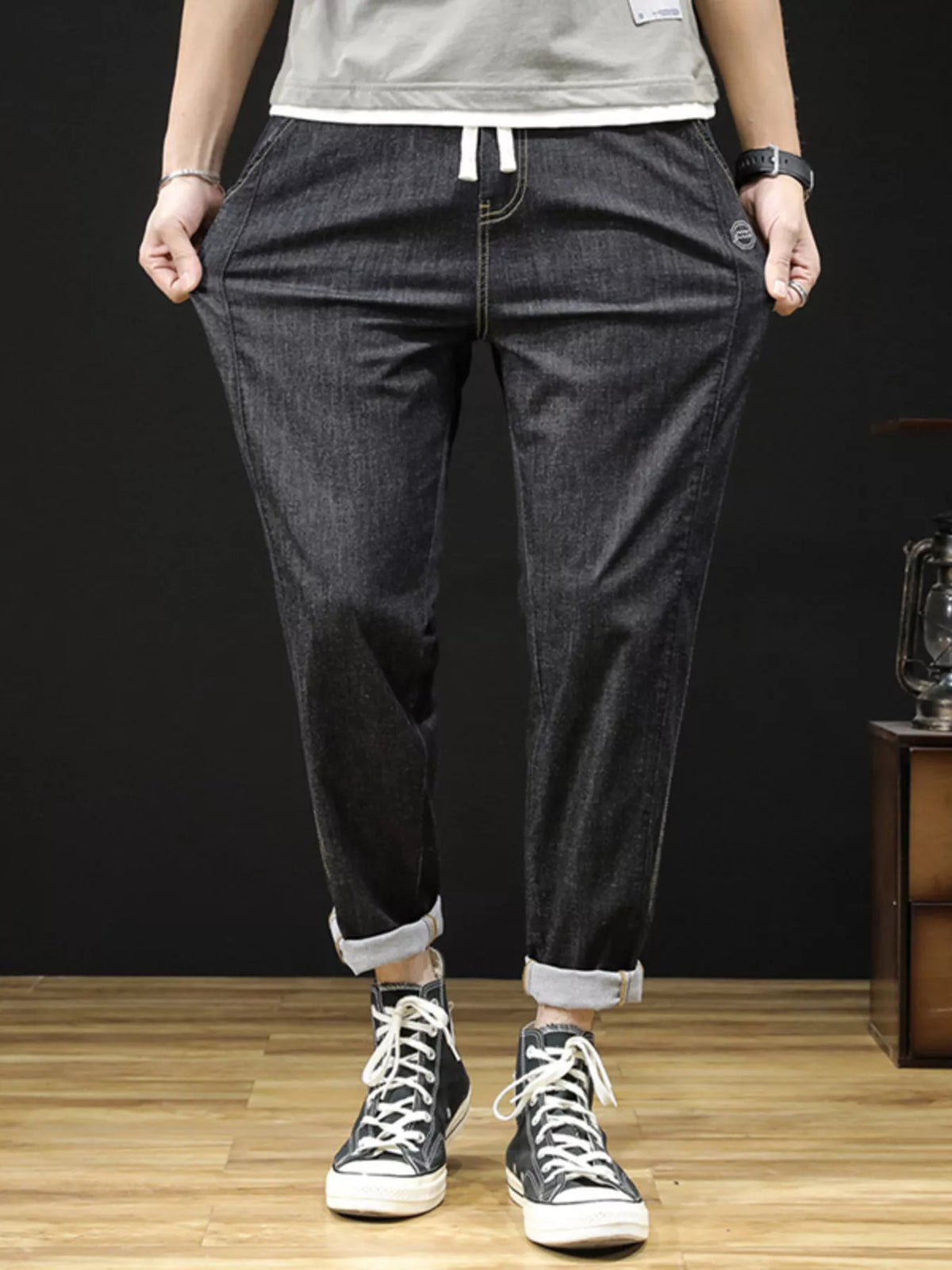 Men's Plus Size Drawstring Straight Leg Jeans - Lilixa.store