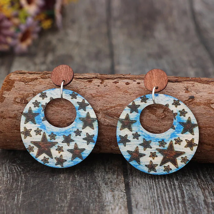 Cutout Star Print Wooden Dangle Earrings - Lilixa.store