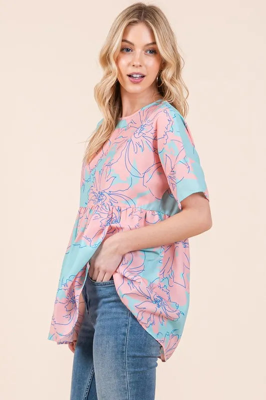 BOMBOM Floral Babydoll Tunic Top - Lilixa.store