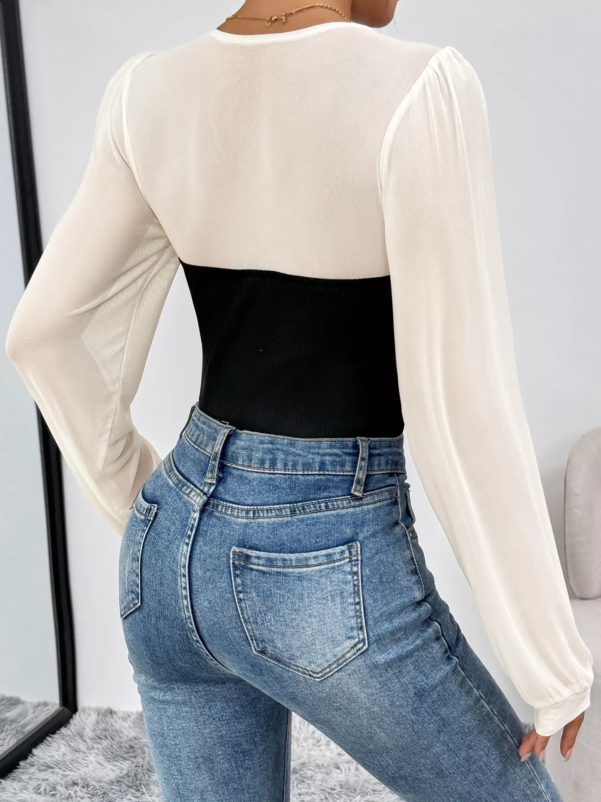 Two-Tone Long Sleeve Bodysuit - Lilixa.store