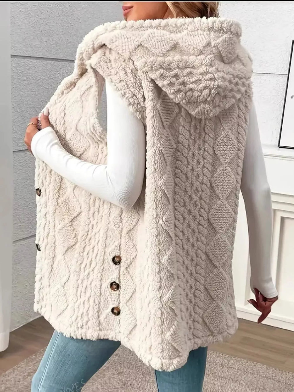 Button Up Plush Hooded Vest Coat - Lilixa.store