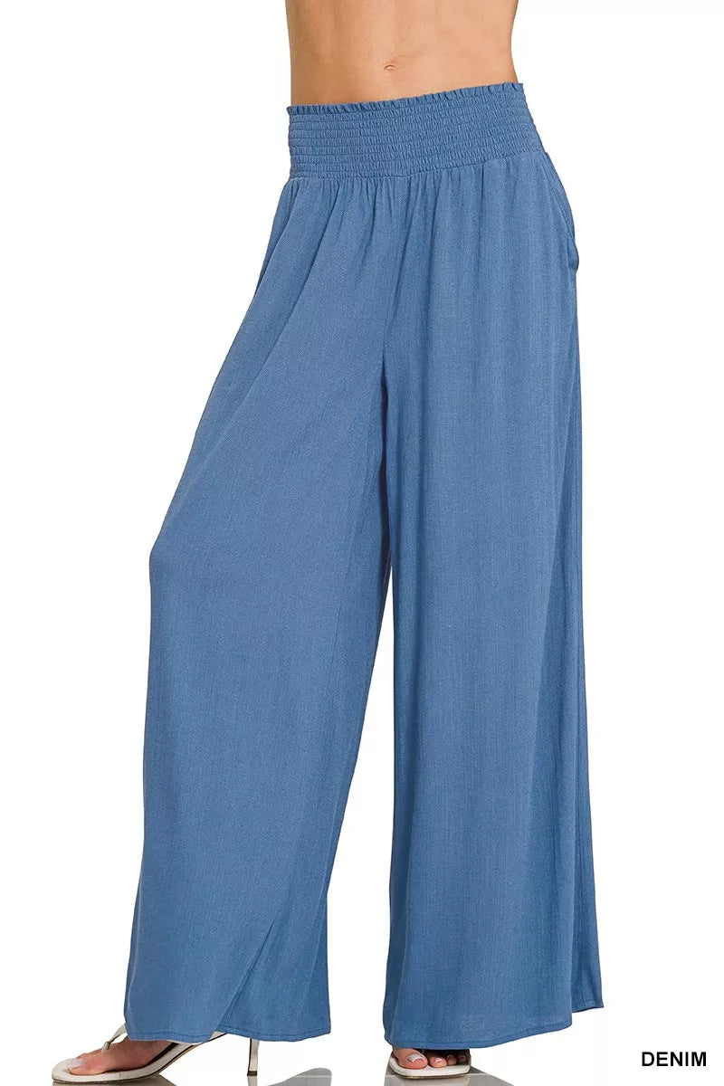 Zenana Smocked Waistband Wide Leg Lounge Pants - Lilixa.store