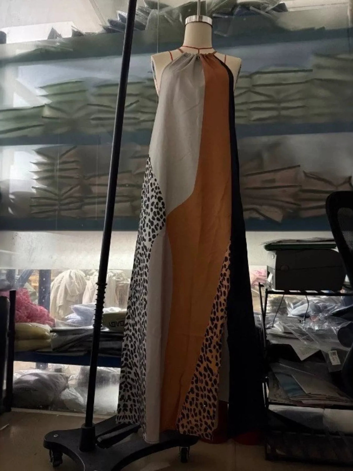 Color-Block Leopard Print Sleeveless Maxi Dress