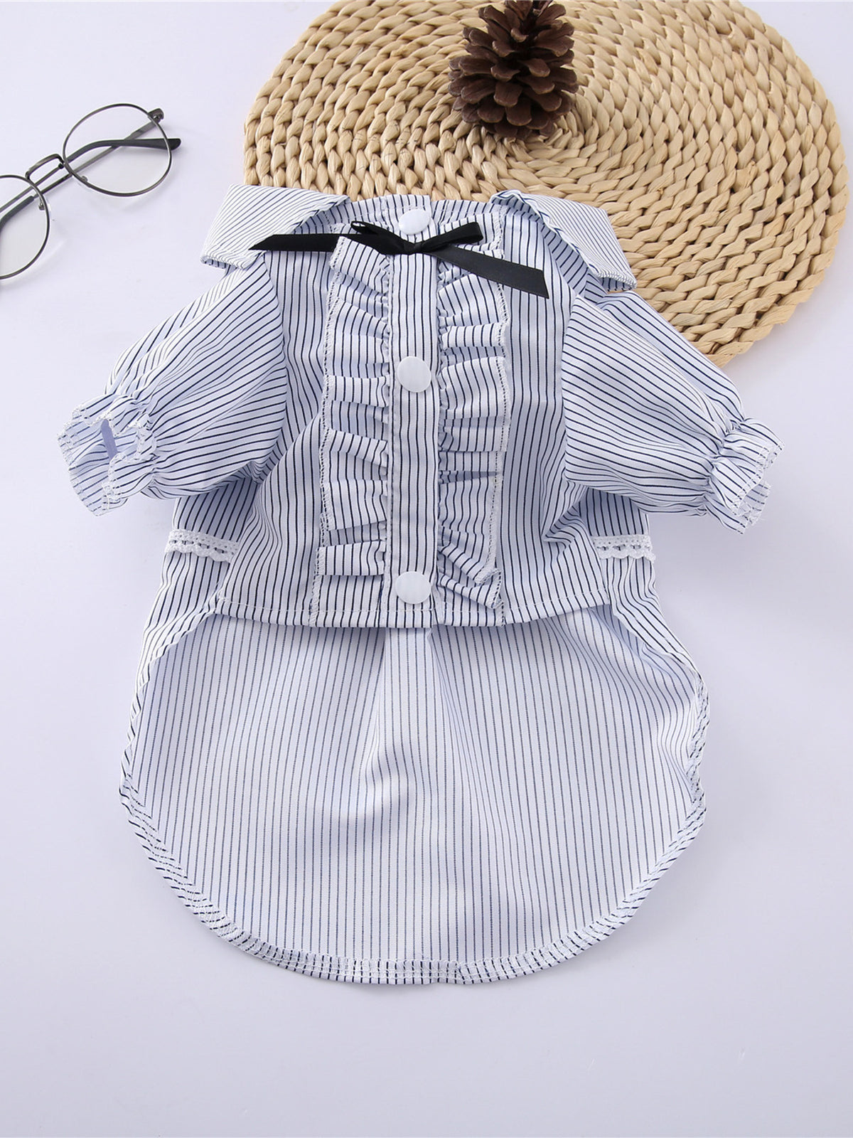 Striped Ruffle Pet Top with Bow - Lilixa.store